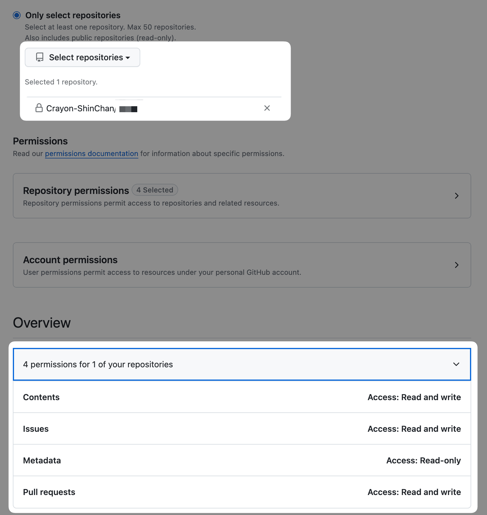 Github token permissions